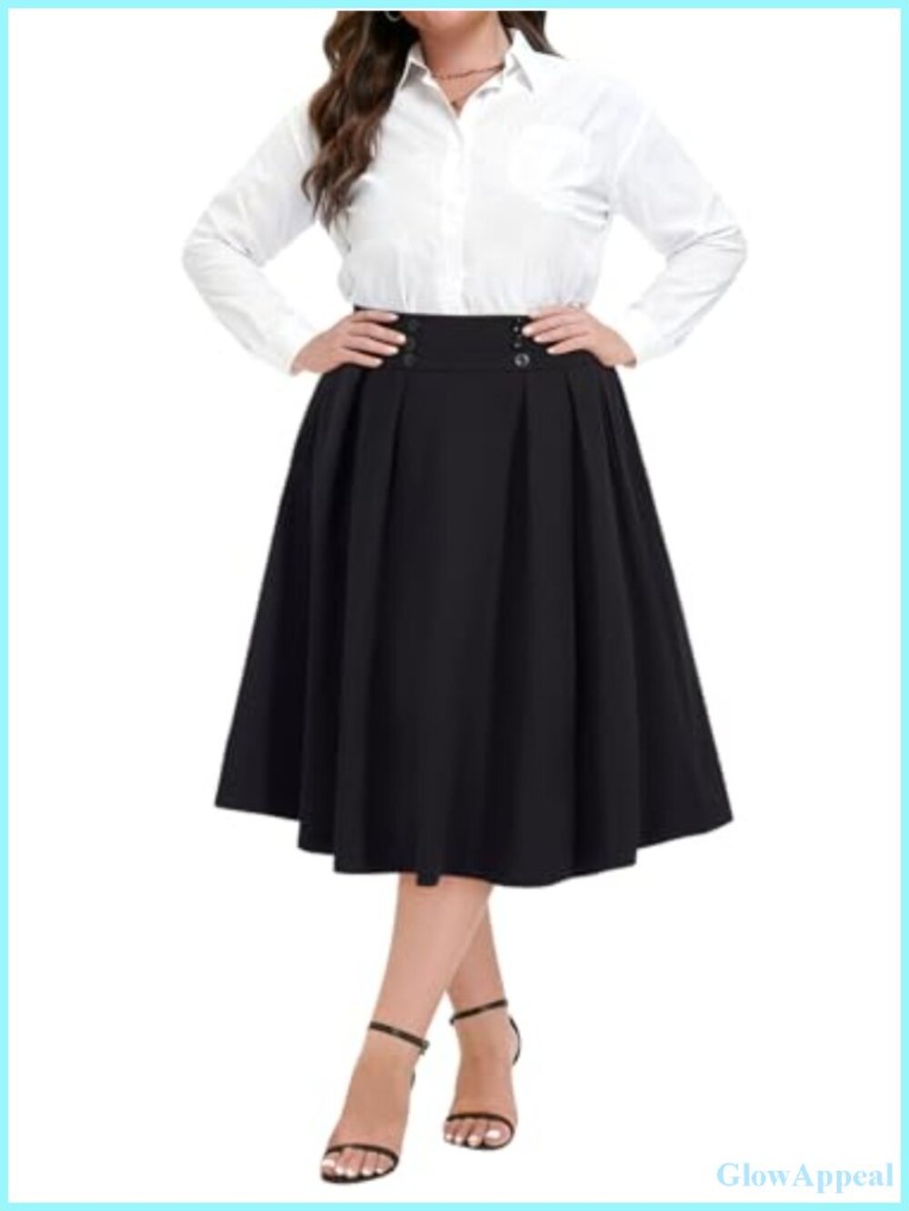 Plus Size Midi Skirt Pockets A-Line Pleated Retro Wrinkle-Resistant